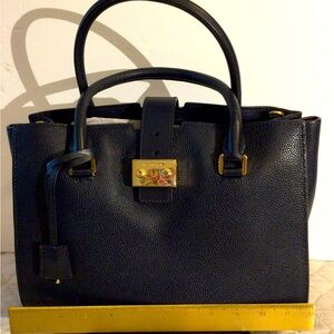 NEW /dark navy Michael Kors large satchel studio bond leather grain bag